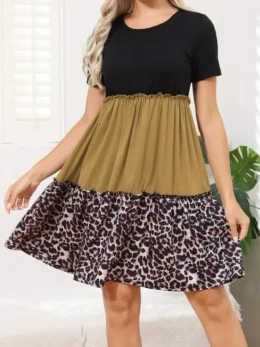 Women's Leopard Detail Three Piece Viscose Dress - 5