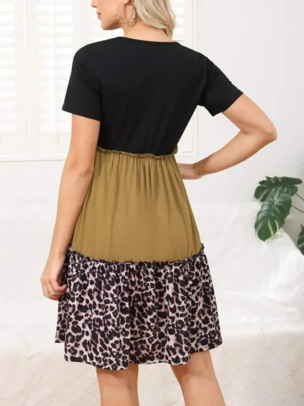 Women's Leopard Detail Three Piece Viscose Dress - 6