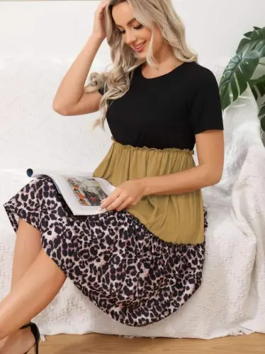 Women's Leopard Detail Three Piece Viscose Dress - 3
