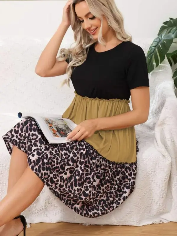 Women's Leopard Detail Three Piece Viscose Dress - 3