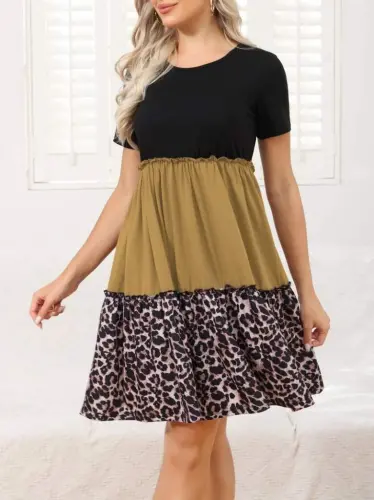 Women's Leopard Detail Three Piece Viscose Dress - 4