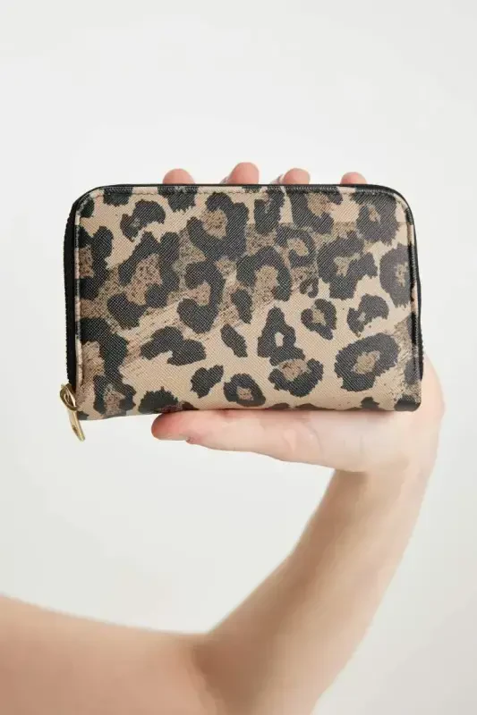 Women's Leopard Print Faux Leather Wallet-Beige - DEFACTO