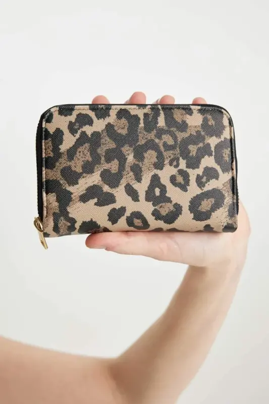 Women's Leopard Print Faux Leather Wallet-Beige - 1