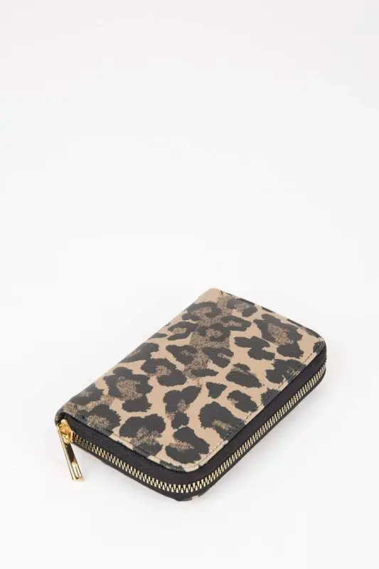 Women's Leopard Print Faux Leather Wallet-Beige - 5