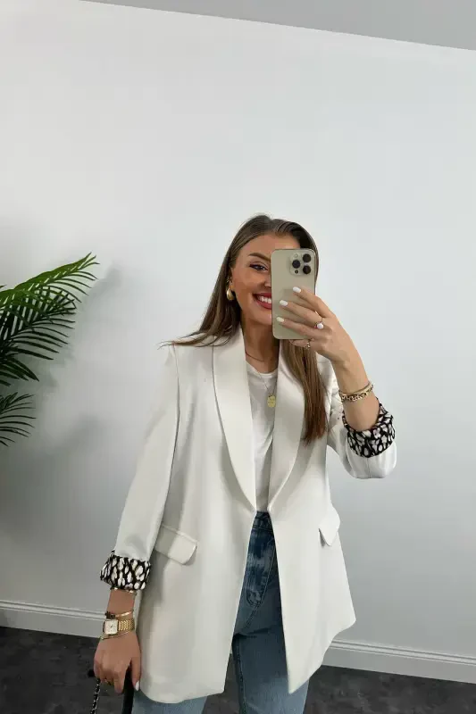Women's Leopard Print Lined Blazer Jacket - 1