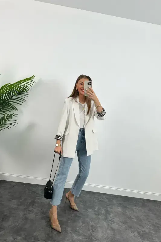 Women's Leopard Print Lined Blazer Jacket - 3