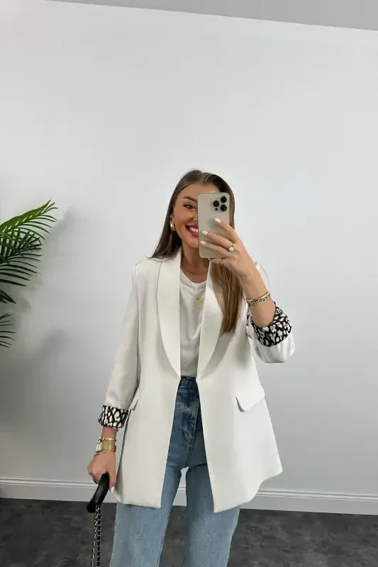Women's Leopard Print Lined Blazer Jacket - 4
