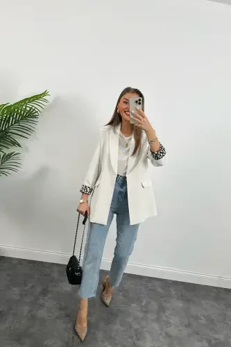 Women's Leopard Print Lined Blazer Jacket - 5