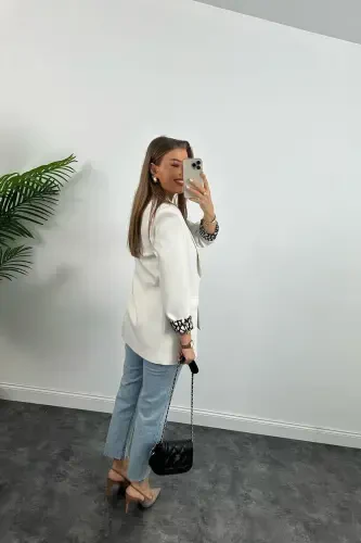 Women's Leopard Print Lined Blazer Jacket - 6