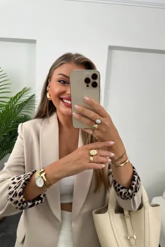 Women's Leopard Print Lined Blazer Jacket - 3