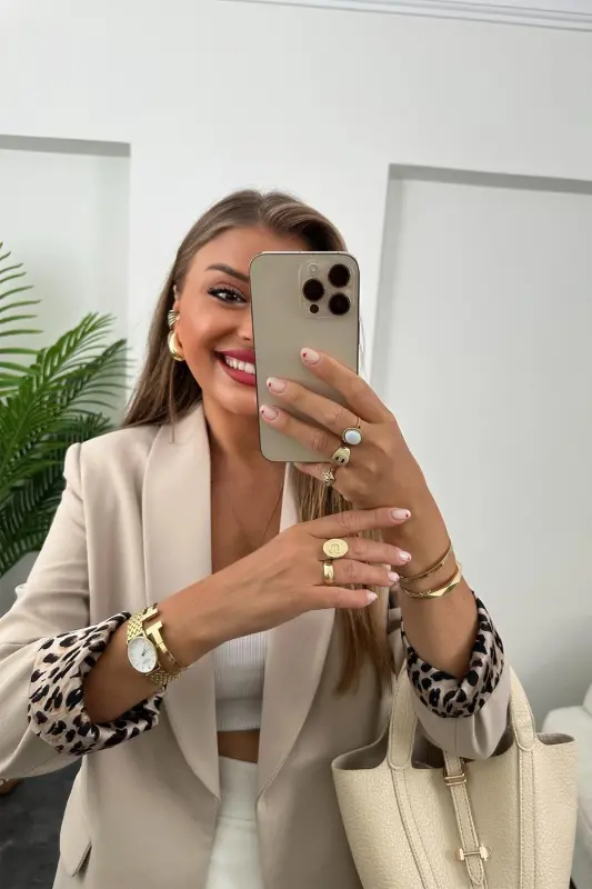 Women's Leopard Print Lined Blazer Jacket - 3