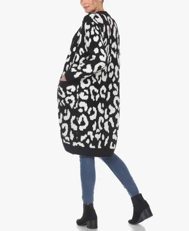 Women's Leopard Print Open Front Sherpa Cardigan - 2