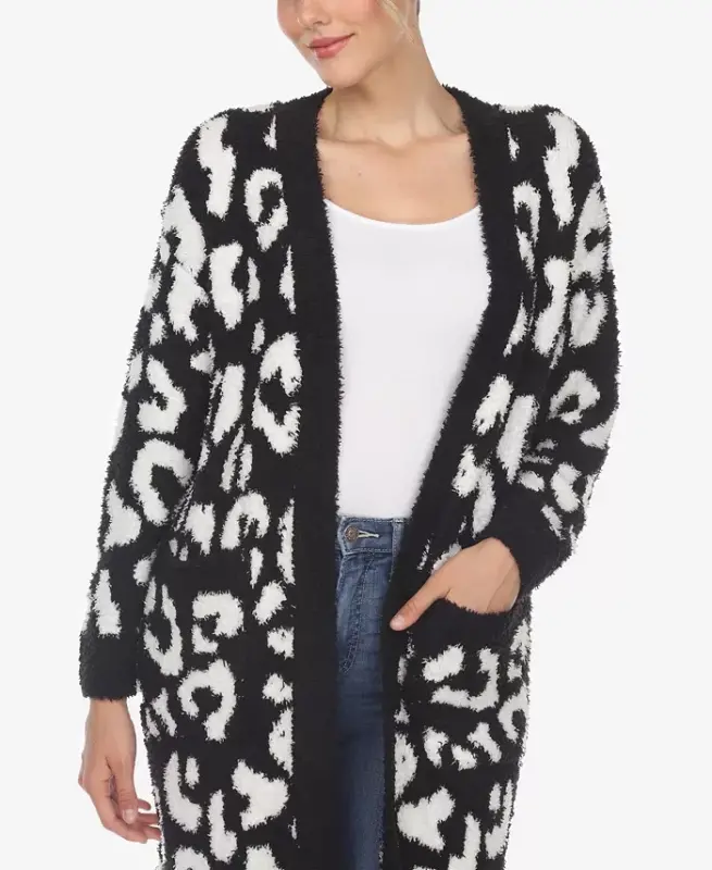 Women's Leopard Print Open Front Sherpa Cardigan - 4