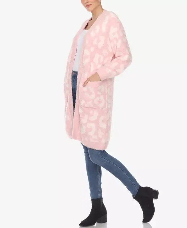 Women's Leopard Print Open Front Sherpa Cardigan - 4