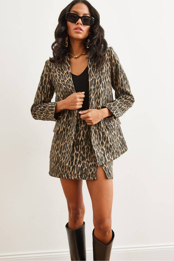 Women's Leopard Stone Gray Flap Pocket Lined Cashmere Blazer Jacket CKT-19000403 - 15