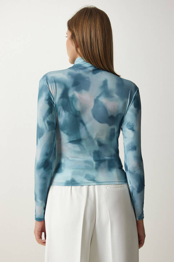 Women's Light Blue Draped Stand Collar Sandy Blouse FF00138 - 6