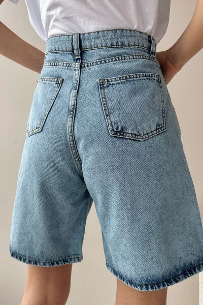 Women's Light Blue High Waist Wide Leg Bermuda Denim Shorts ALC-X8174 - 5