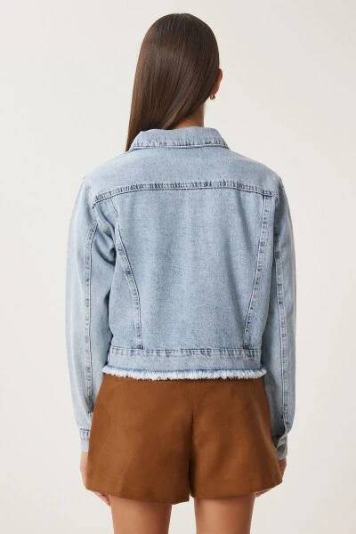 Women's Light Blue Tasseled Denim Jacket AN00218 - 6