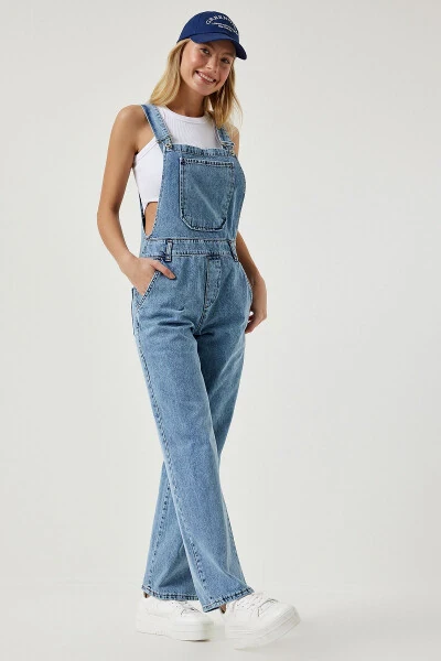 Women's Light Blue Wide Leg Pocket Denim Overalls RV00162 - HAPPINESS İSTANBUL