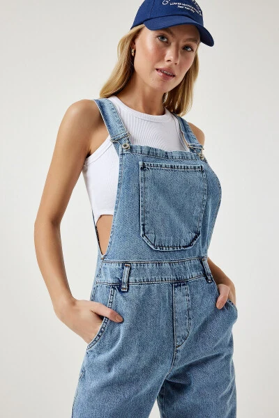 Women's Light Blue Wide Leg Pocket Denim Overalls RV00162 - HAPPINESS İSTANBUL (1)