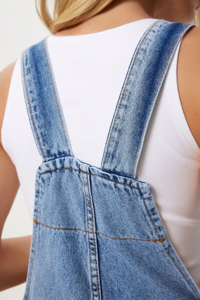 Women's Light Blue Wide Leg Pocket Denim Overalls RV00162 - 8