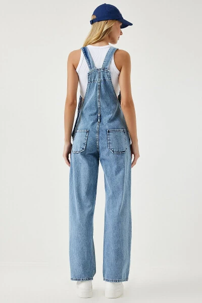 Women's Light Blue Wide Leg Pocket Denim Overalls RV00162 - 9