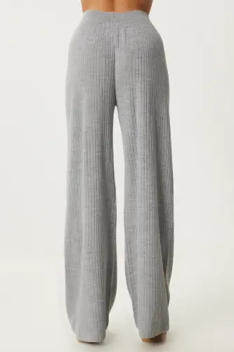 Women's Light Gray Ribbed Knit Pants KI00096-Light Gray - 5