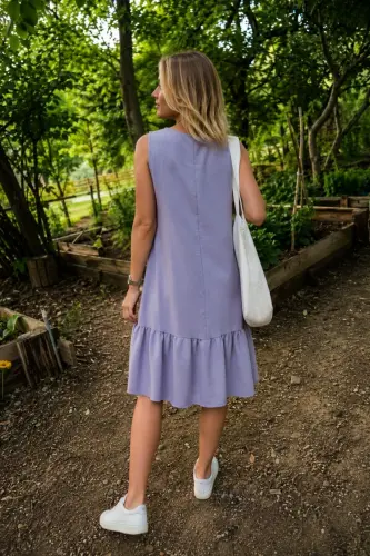 Women's Light Gray Sleeveless Ruffled Skirt Dress ARM-18Y001156 - Light Gray - 2