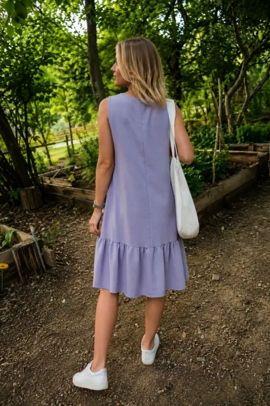 Women's Light Gray Sleeveless Ruffled Skirt Dress ARM-18Y001156 - Light Gray - 2