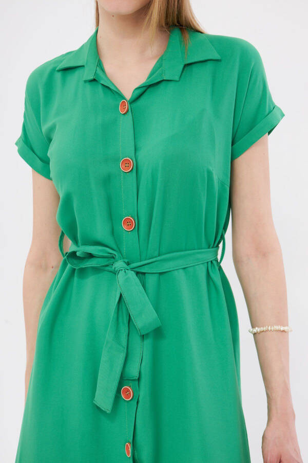 Women's Light Green Belted Short Sleeve Shirt Dress ARM-19Y001068 - 2