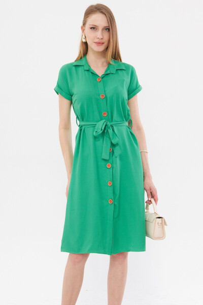 Women's Light Green Belted Short Sleeve Shirt Dress ARM-19Y001068 - 3