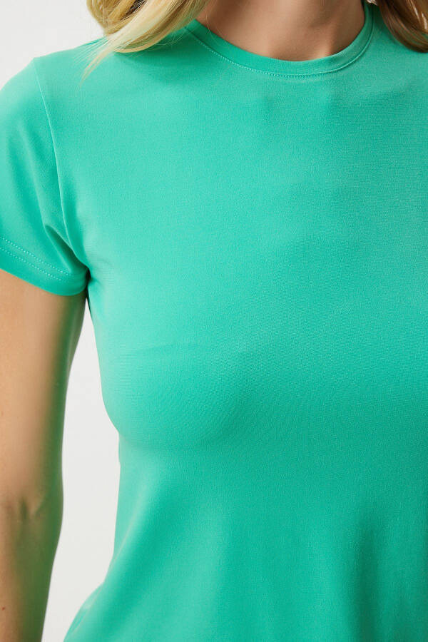 Women's Light Green Bicycle Neck Basic Sandy T-Shirt EN00611 - 5