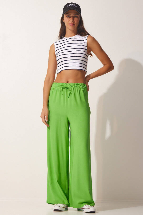 Women's Light Green Cotton Viscose Palazzo Pants B - 2