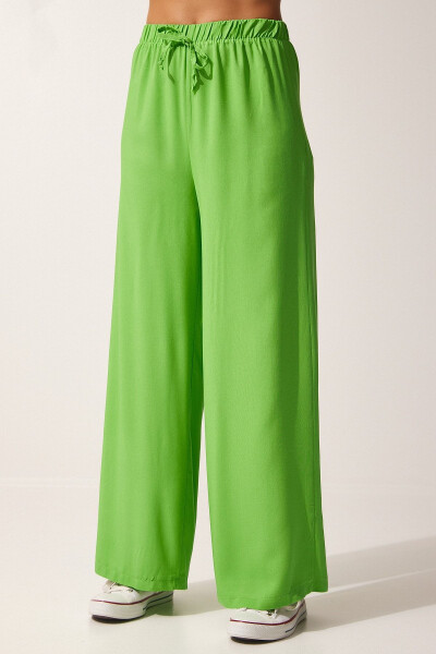 Women's Light Green Cotton Viscose Palazzo Pants B - 4