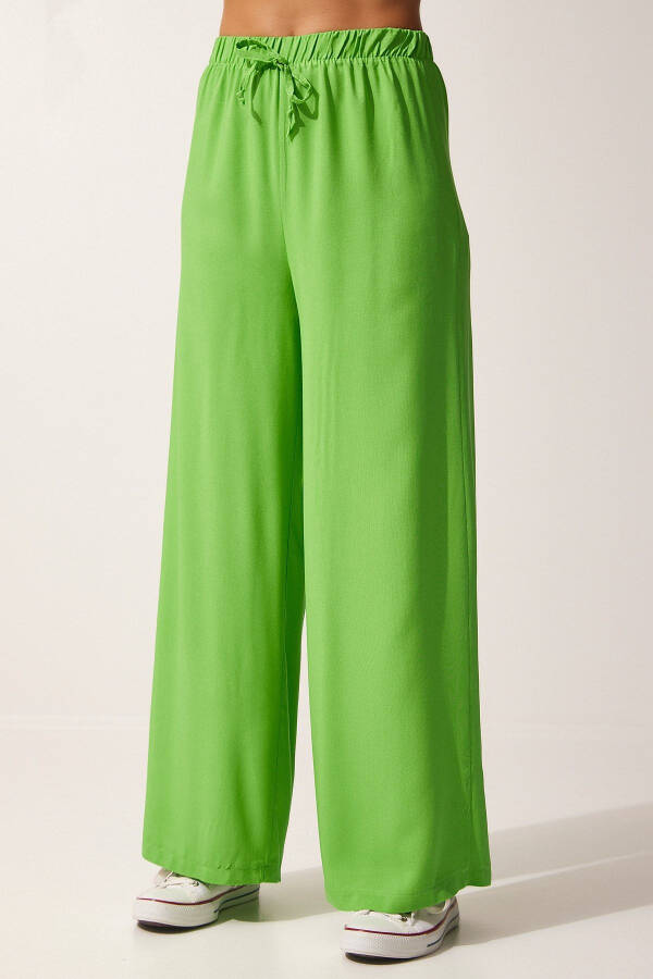 Women's Light Green Cotton Viscose Palazzo Pants B - 4