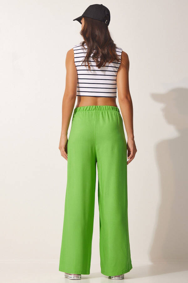 Women's Light Green Cotton Viscose Palazzo Pants B - 5