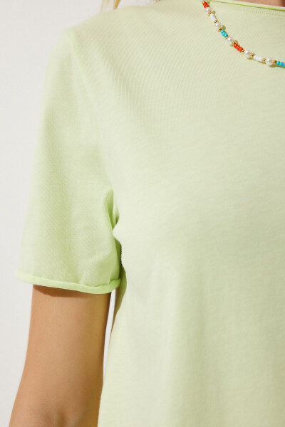 Women's Light Green Crew Neck Basic Knit T-Shirt UB00229 - 4