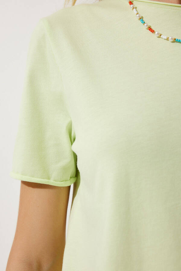 Women's Light Green Crew Neck Basic Knit T-Shirt UB00229 - 4