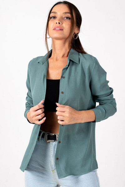 Women's Light Green Long Sleeve Plain Shirt ARM-18Y001176 - 1