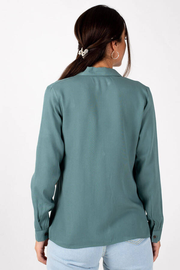 Women's Light Green Long Sleeve Plain Shirt ARM-18Y001176 - 3