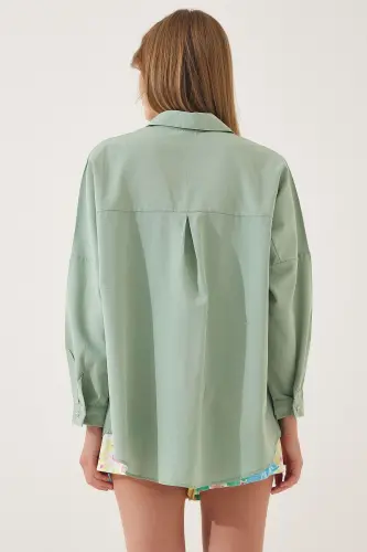 Women's Light Green Oversize Long Basic Shirt DD00842-Light Green - 4