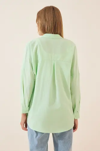Women's Light Green Oversize Long Basic Shirt DD00842 - Light Green - 6