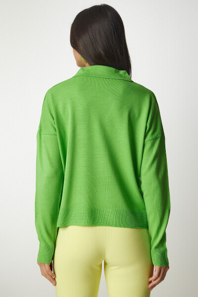 Women's Light Green Polo Neck Basic Sweater bv00094 - 4