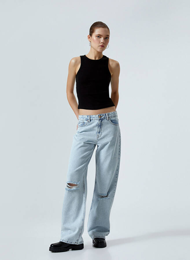 Women's Light Indigo Denim Pants - 1