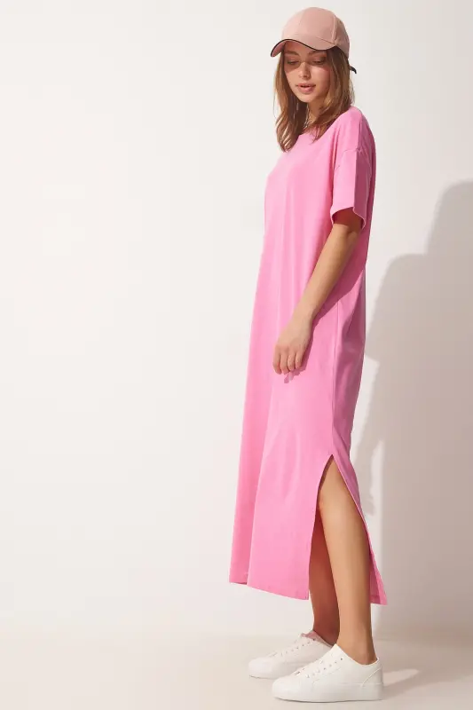 Women's Light Pink Cotton Summer Casual Jersey Dress UB00080-Light Pink - 1