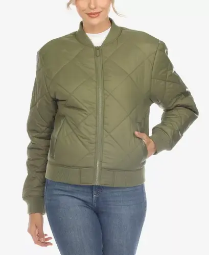 Women's Lightweight Diamond Quilted Puffer Bomber Jacket - 1