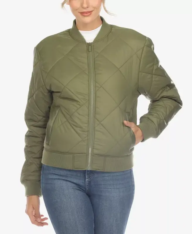 Women's Lightweight Diamond Quilted Puffer Bomber Jacket - 1