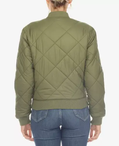 Women's Lightweight Diamond Quilted Puffer Bomber Jacket - WHITE MARK (1)