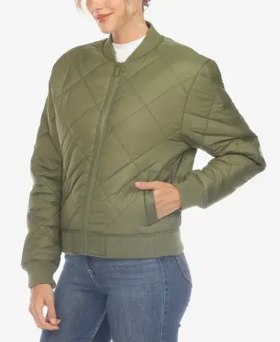 Women's Lightweight Diamond Quilted Puffer Bomber Jacket - 3