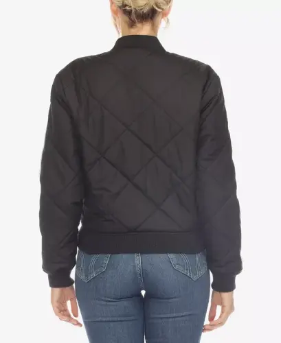 Women's Lightweight Diamond Quilted Puffer Bomber Jacket-Black - 2